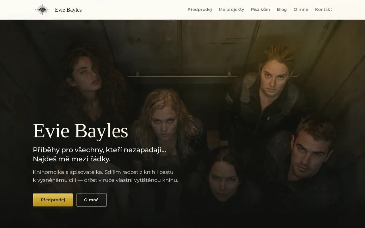 Screenshot webu eviebayles.cz — Evie Bayles