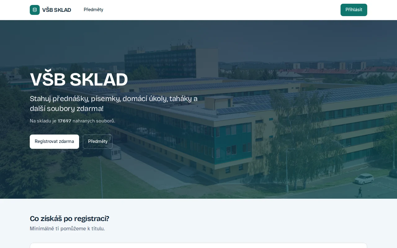 Screenshot webu vsbsklad.cz — VŠB Sklad